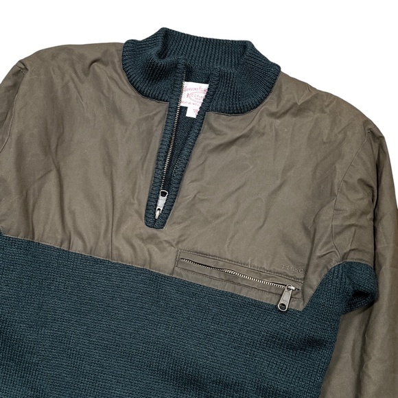 CC Filson Waterfowl Wool Waxed Canvas 1/4 Zip Green Sweater Mens Small - Picture 3 of 11